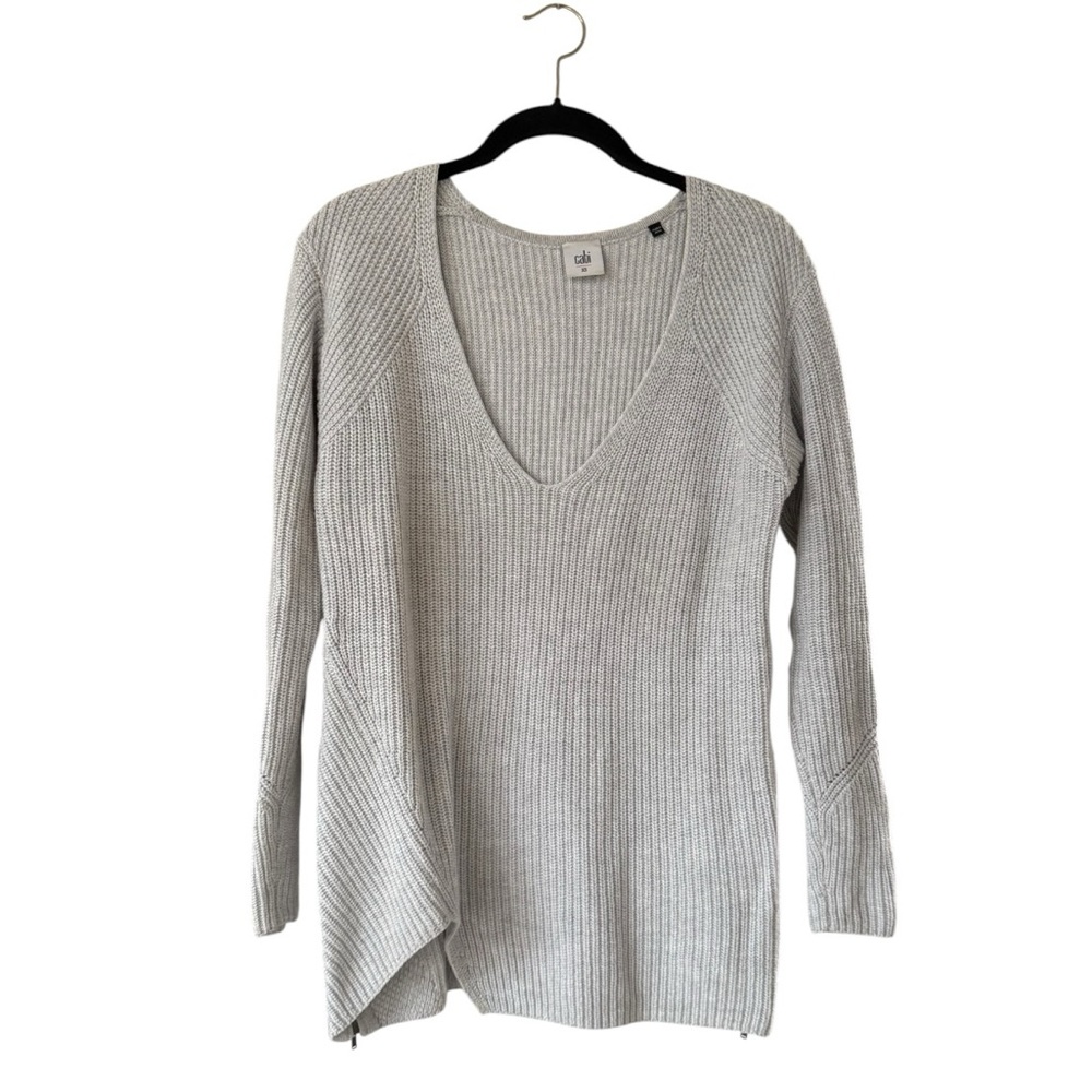 CAbi Style 3531 Deep V Pullover Zipper Hem Sweater Light Gray Women's SZ XS